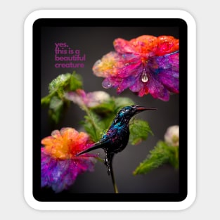 Beautiful black hummingbird - floral and bird theme Sticker